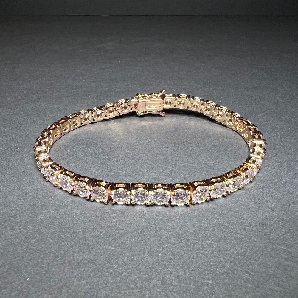 JCM CZ Cubic Zirconia Rose Gold Tone Elegant Tennis Bracelet 8"